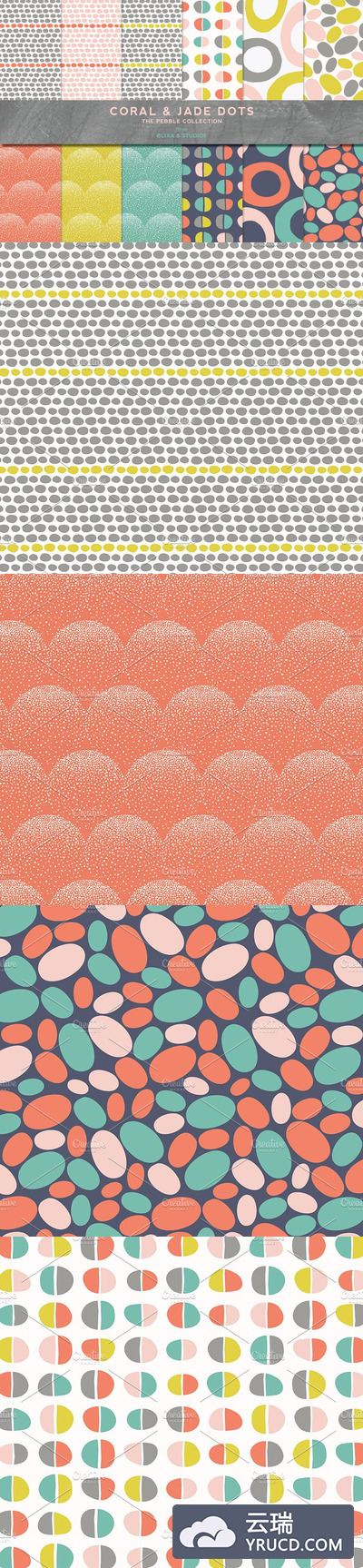 点和圆圈相关的背景纹理素材 Coral & Jade Mod Dot Patterns