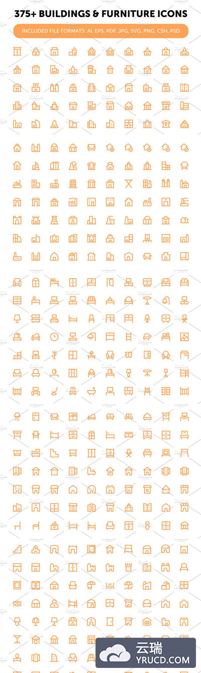 375+建筑和家具图标 375+ Buildings and Furniture Icons