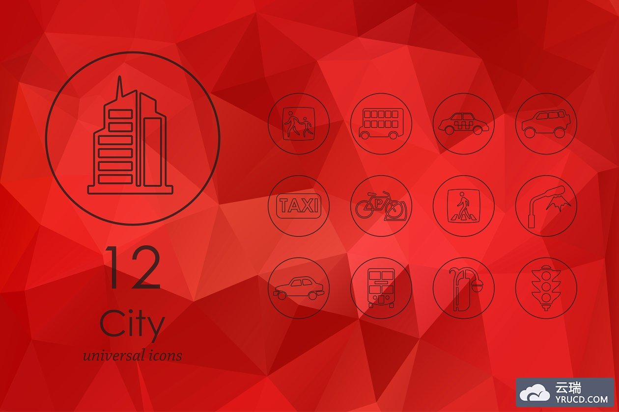 城市线型图标 12 city line icons