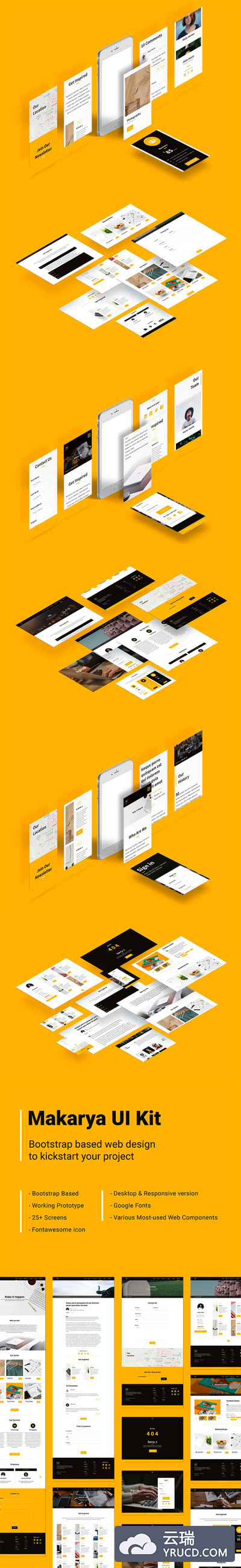 完美的多功能响应式网站 WEB UI KIT 模板下载[XD]