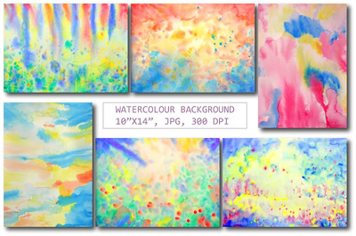 蓝色和橙色水彩纹理 Watercolor Blue and Orange Texture