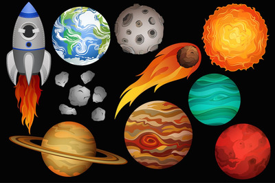 矢量太空剪贴画集 Space Clipart Vector, PNG & JPG Set