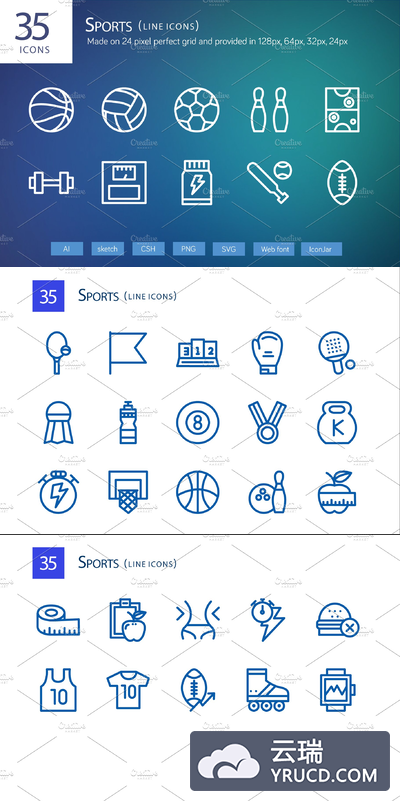 33个运动线型图标 33 Sports Line Icons