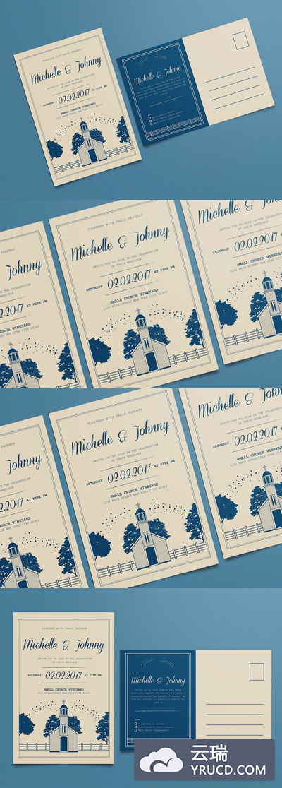 高端时尚复古质感的高品质婚礼邀请函请帖设计模板