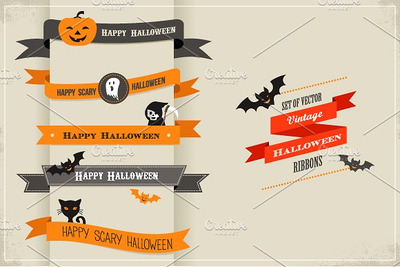 万圣节标签素材 Happy Halloween - ribbons set