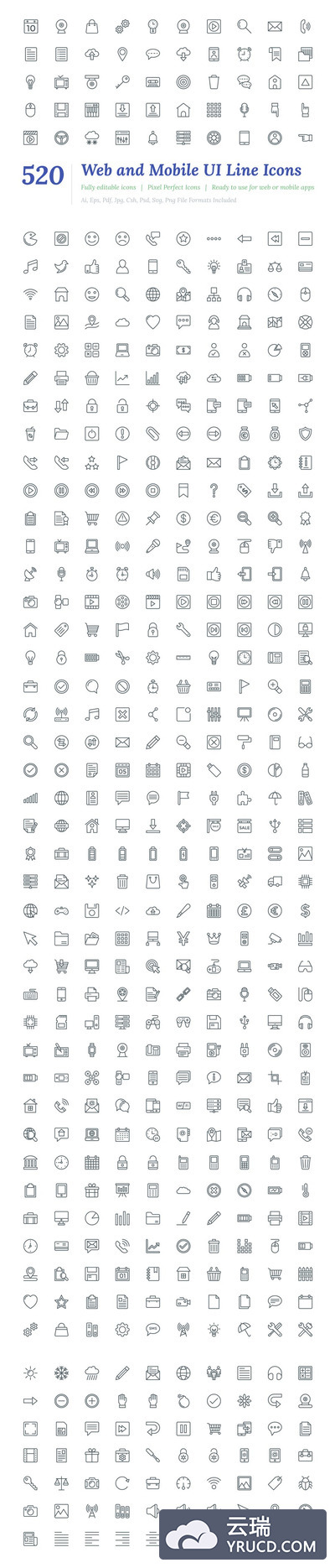 520个网络和移动用户界面图标 520 Web and Mobile UI Line Icons