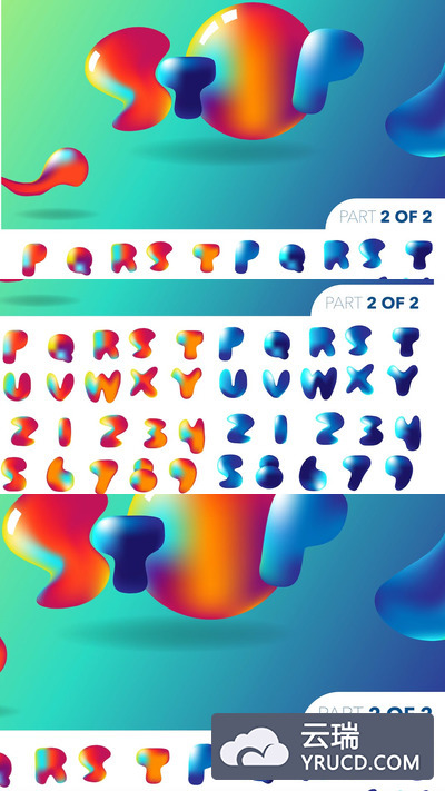 可爱的时尚高端简约渐变液体质感英文字母数字集合part.2