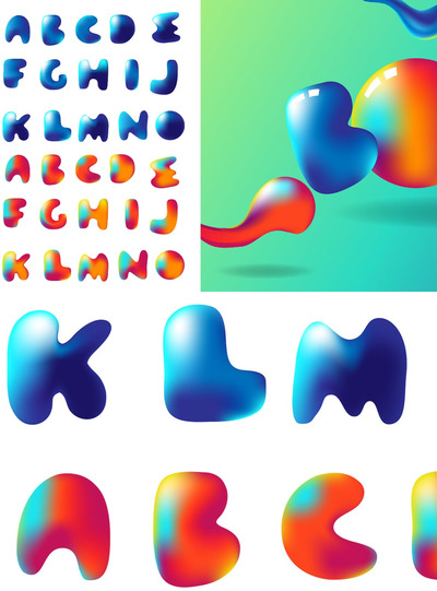 可爱的时尚高端简约渐变液体质感英文字母数字集合part.1