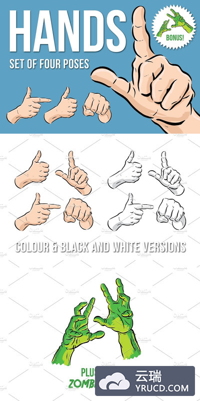 手姿势矢量插图集 Hand Poses Vector Illustrations Set