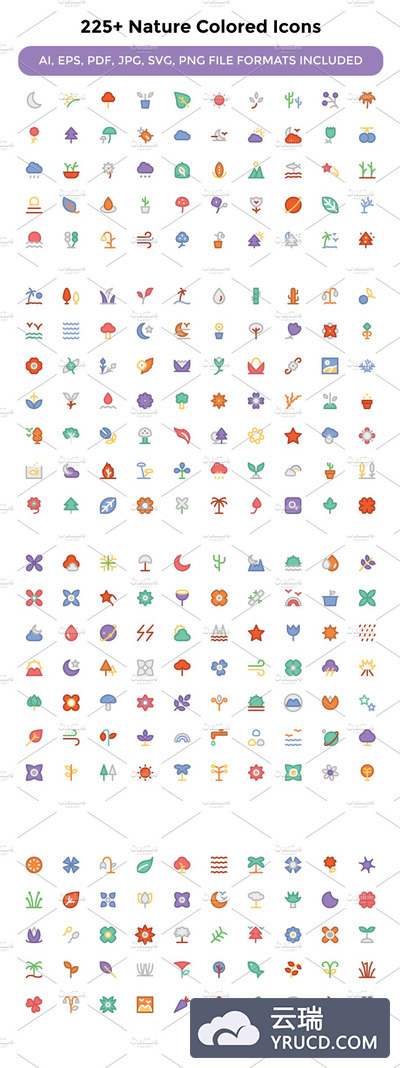 225+自然彩色图标 225+ Nature Colored Icons