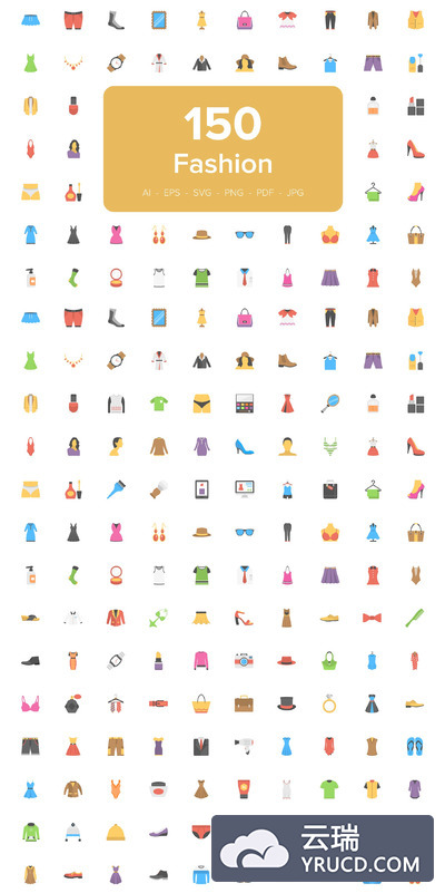 150个时尚平面矢量图标 150 Fashion Flat Vector Icons