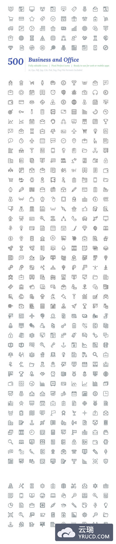 500个商业和办公相关的线型图标 500 Business and Office Line Icons