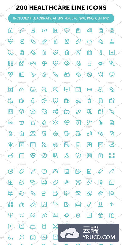 200个健康护理线型图标 200 Healthcare Line Icons