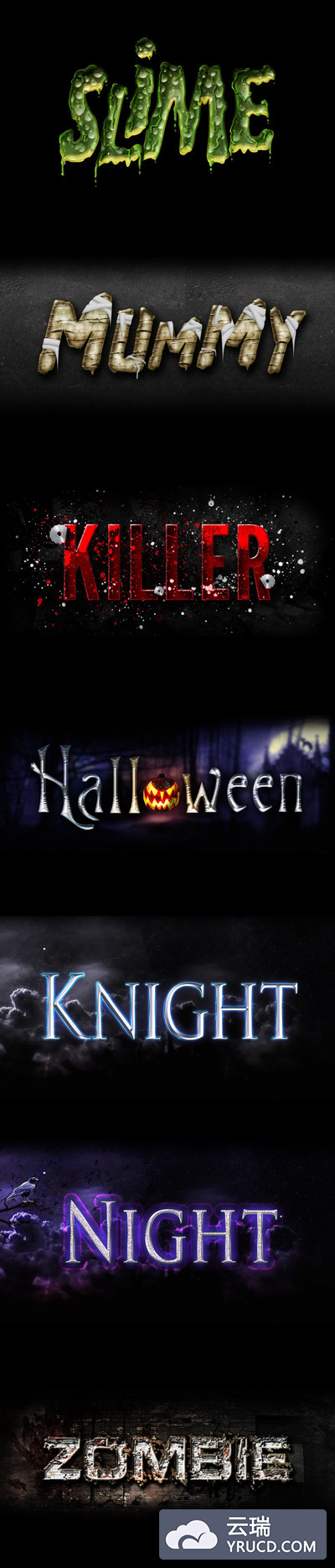 高品质的3D立体万圣节恐怖Photoshop图层样式