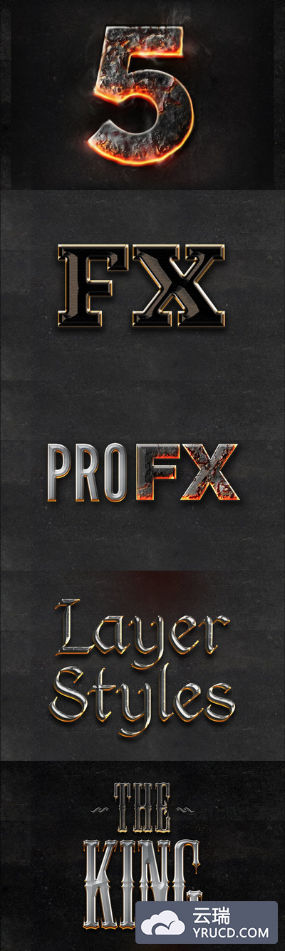 15种高品质的高端逼真质感的震撼金属火焰熔岩岩浆photoshop图层样式集合