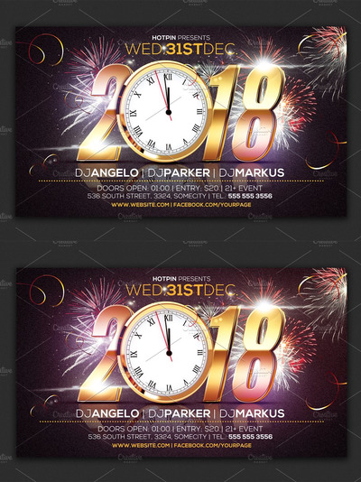 除夕派对传单模板 New Year Eve Party Flyer Template