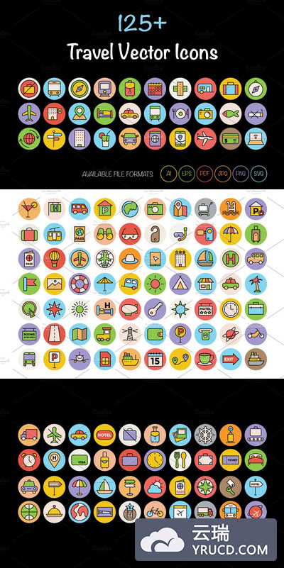 125+旅行矢量图标 125+ Travel Vector Icons