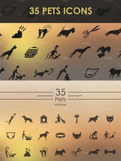 可爱的宠物图标集 Set of pets icons.