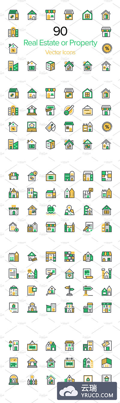 90个房地产或财产图标 90 Real Estate or Property Icons