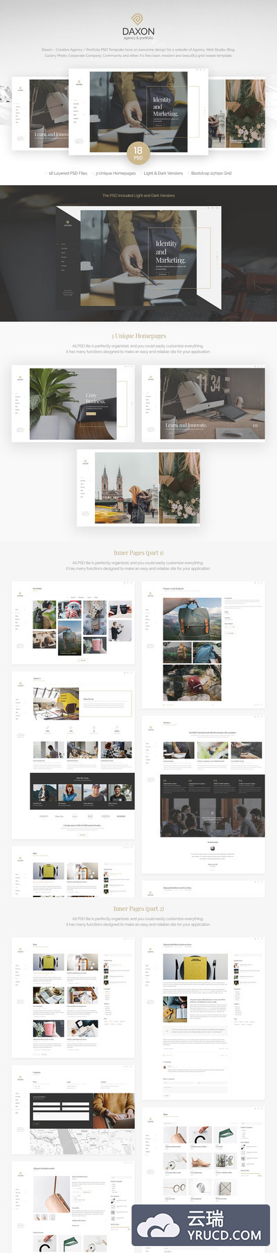 高端优雅时尚的多功能创意专业的网站设计模板（PSD）