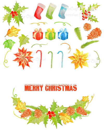 水彩圣诞装饰品 Watercolor Christmas Decorations