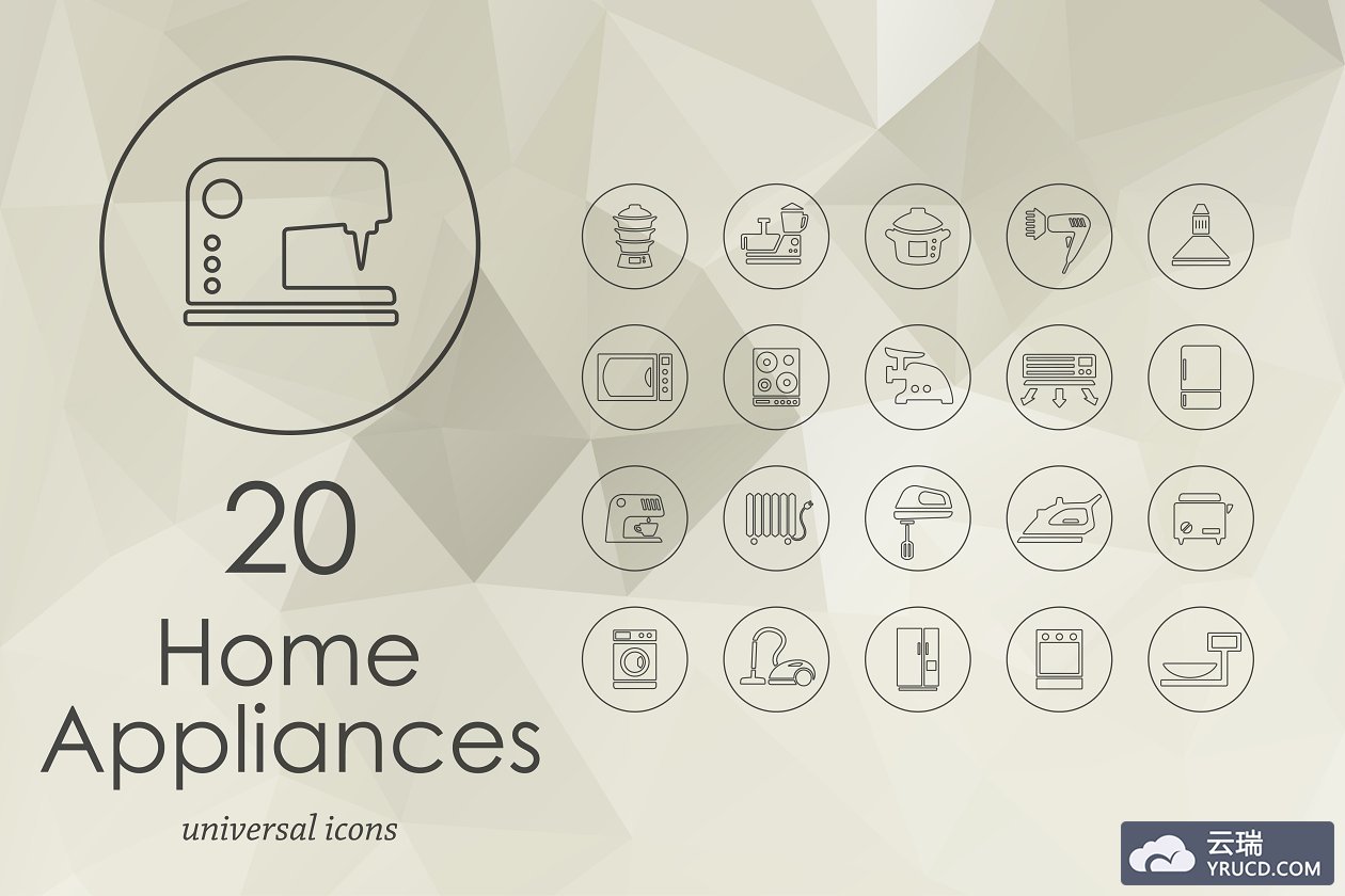 20个家用电器系列图标 20 household appliances line icons