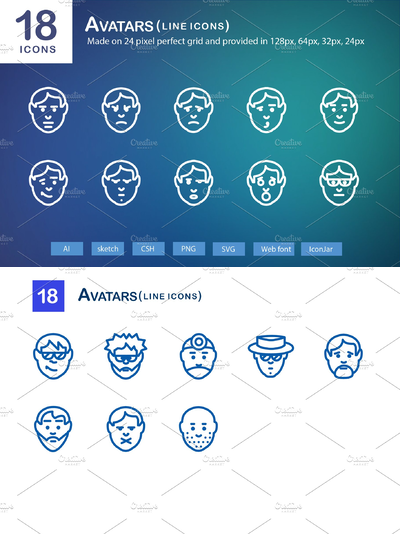 18个圣灵行图标 18 Avatars Line Icons