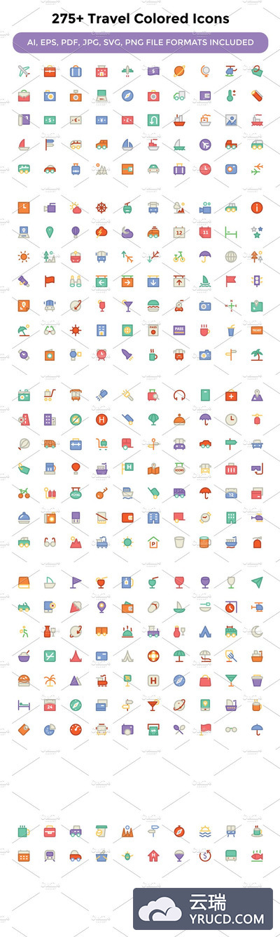 275+旅游彩色图标 275+ Travel Colored Icons