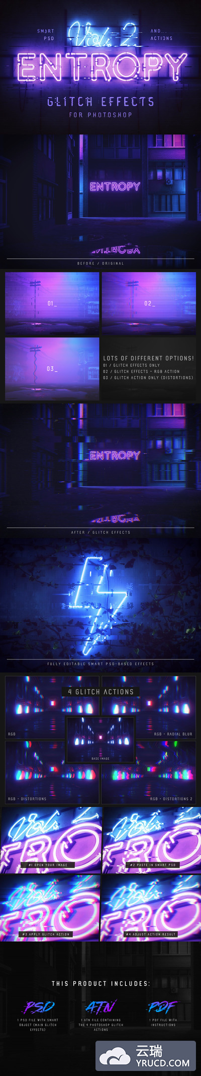 高品质的时尚高端震撼的故障霓虹灯photoshop图层样式