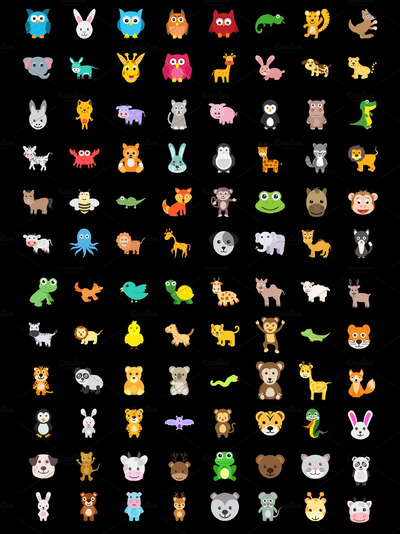 100个可爱的动物图标 100 Cute Animals Icons