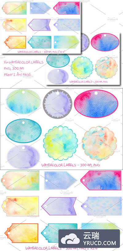 水彩标签和礼品标签 Watercolor Labels and Gift Tags