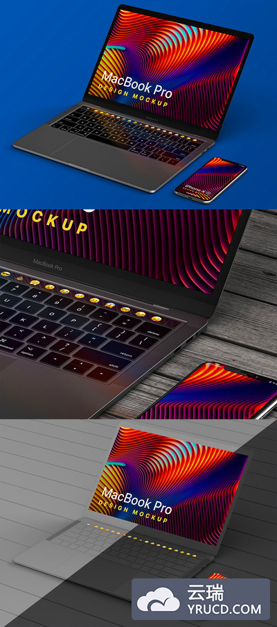 完美透视角度的 MacBook Pro + iPhone XS 样机组合套装下载 [PSD]