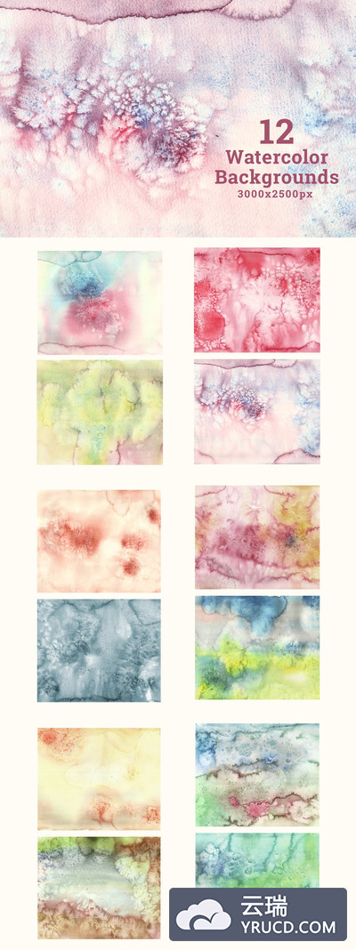 水彩背景纹理 Set of 12 Watercolor Backgrounds