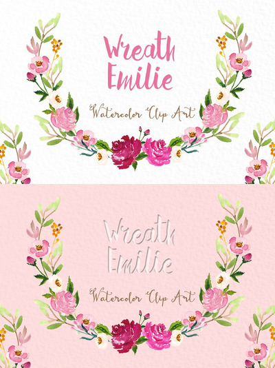花环水彩画 Wreath Emilie. Watercolors