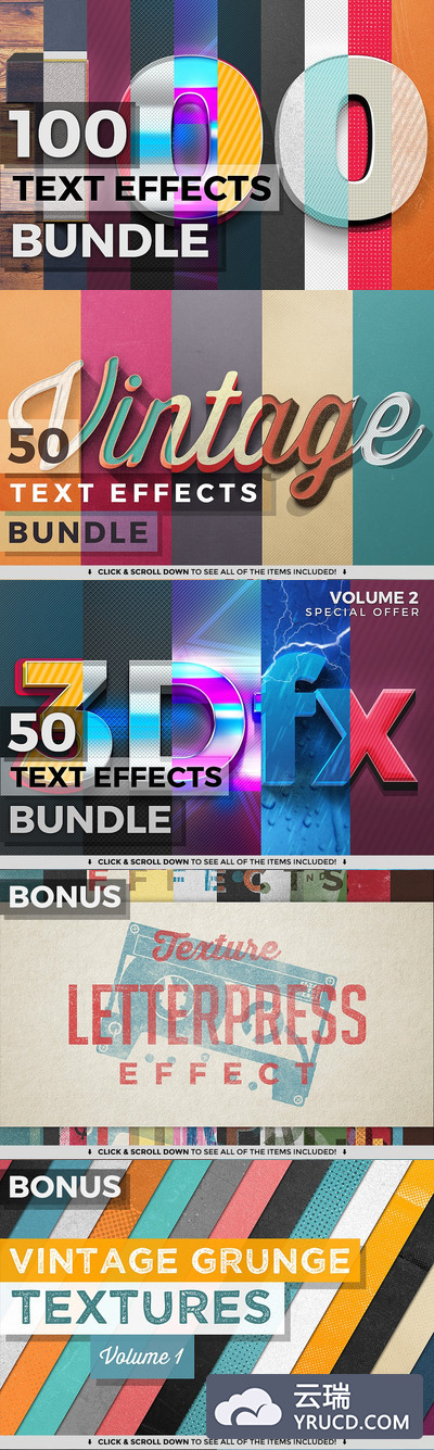 字体样式文本效果 100 Text Effects + Bonus Items