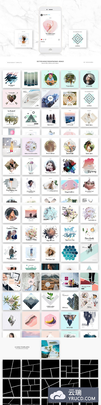 Instagram社交媒体模板 Vector Masks for Instagram + Bonus