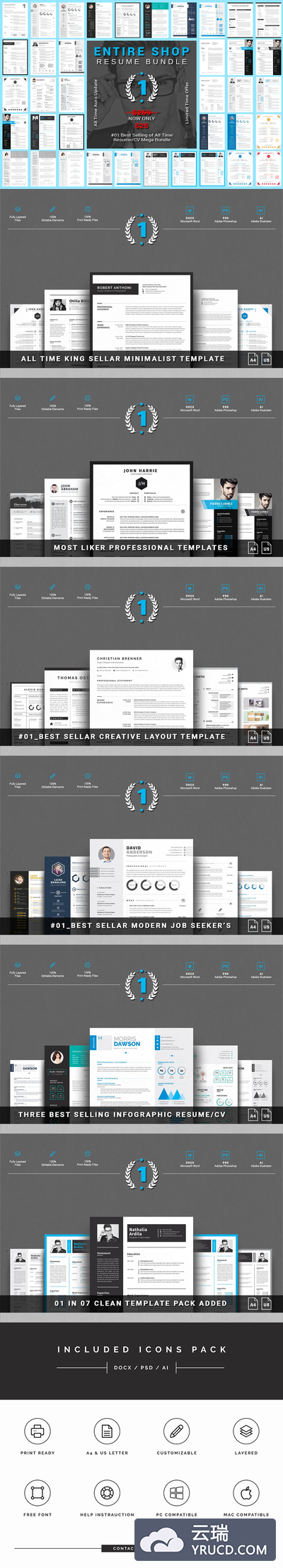 创意性简历模板 Entire Shop Resume/CV Mega Bundle