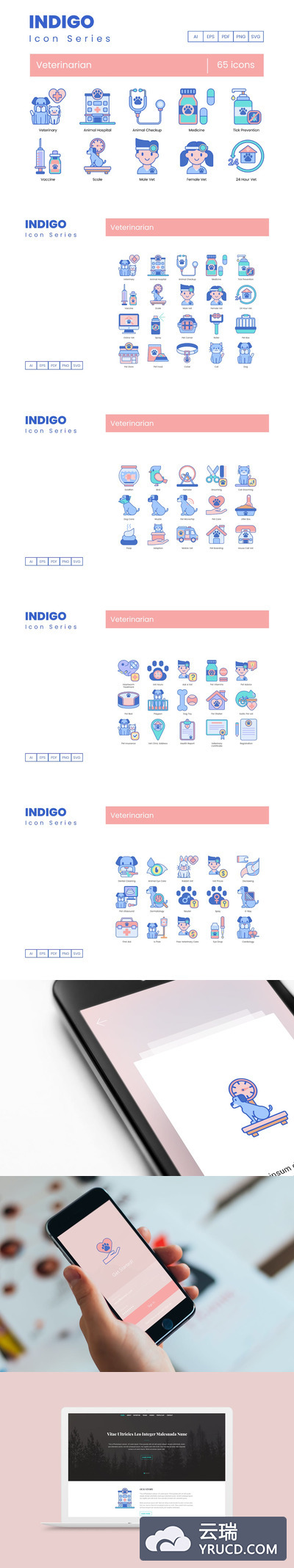 图标 | 65个卡通矢量宠物动物医院动物治疗玩具健康报告输液