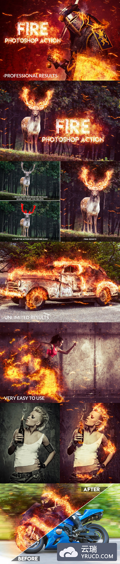 PS动作 | 超逼真火焰烟雾动作大片片头效果