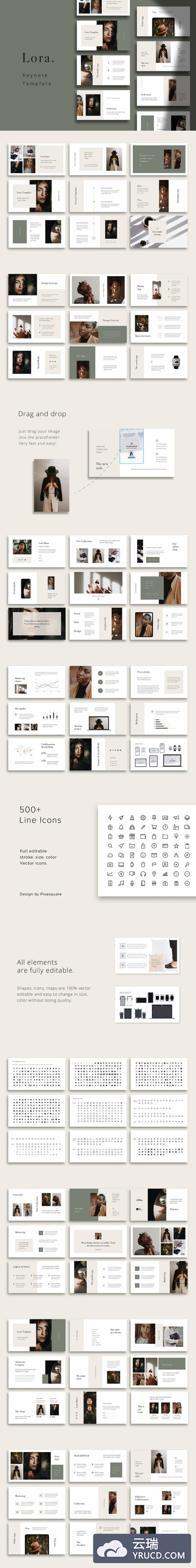 高端时尚优雅多用途的高品质keynote幻灯片演示模板（key）