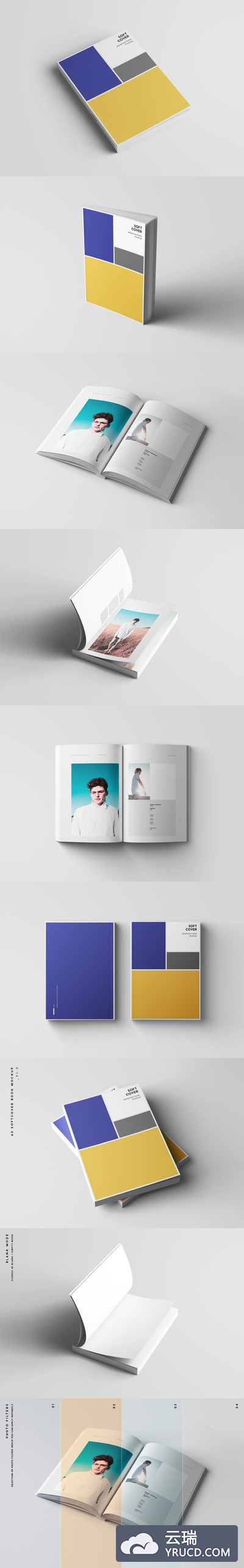 逼真质感的高品质时尚高端书籍装帧房地产楼书画册品牌手册杂志设计VI样机展示模型mockups