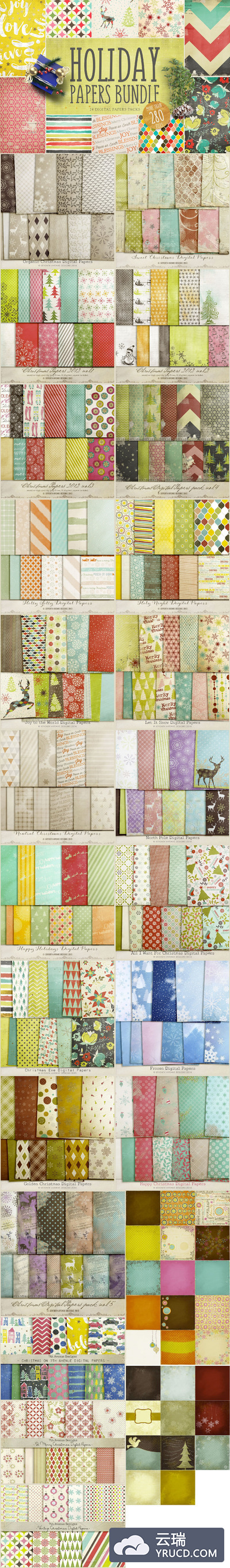 圣诞节假日味道的背景纹理素材 Holiday Digital Papers Bundle