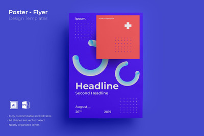 高品质的时尚高端简约抽象新孟菲斯风格海报banner宣传单DM设计模板-1