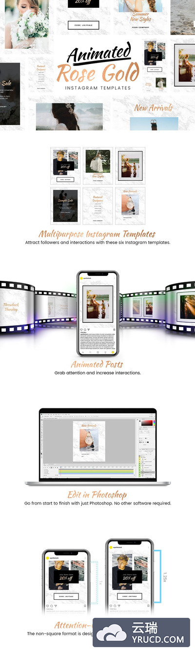 Instagram动态黄金模板 Animated Gold Instagram Templates