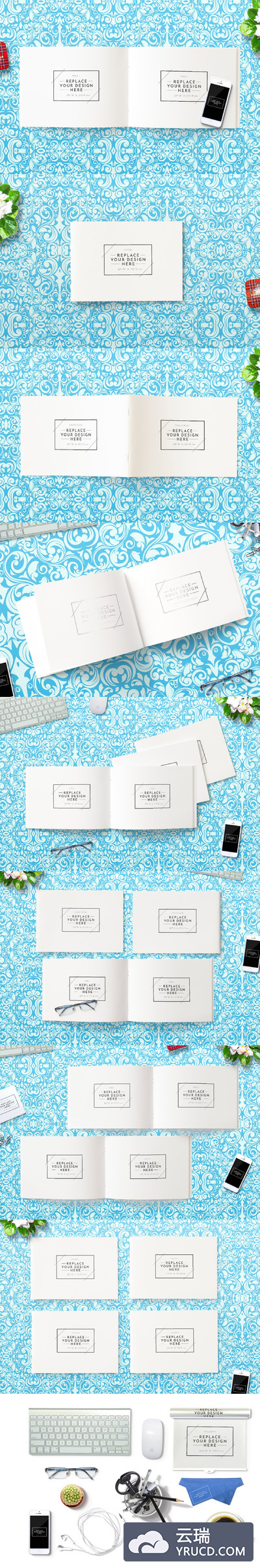 A4企业宣传小册子模型 A4 Landscape Brochure Mockups