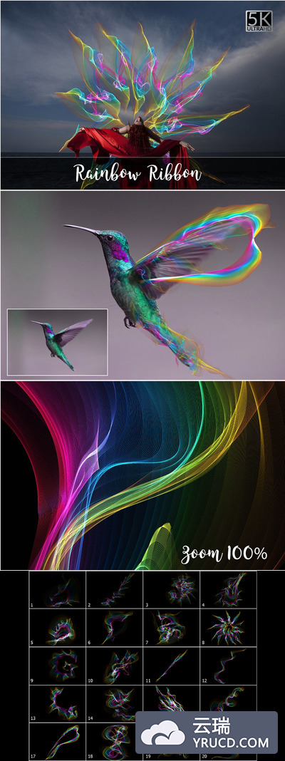 5K彩虹色带叠加 5K Rainbow Ribbon Overlays