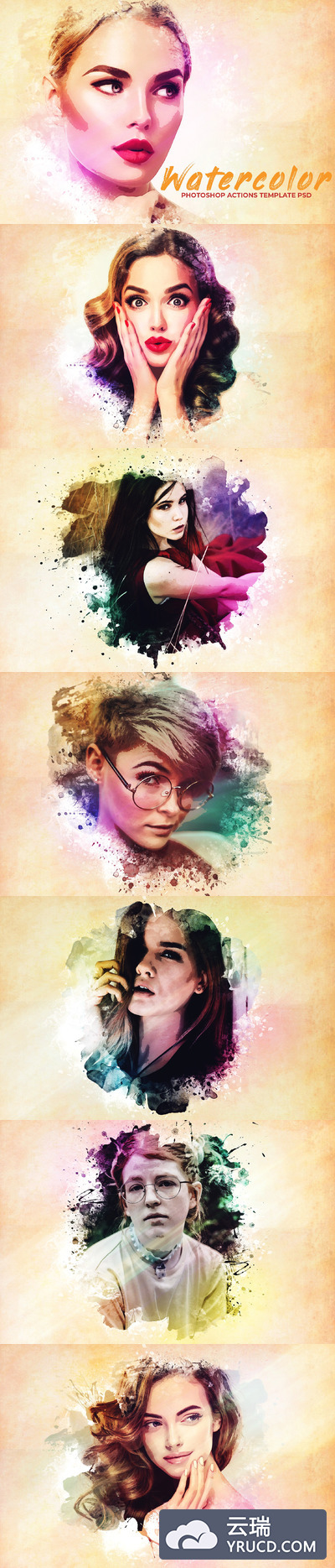 水彩Photoshop艺术照 PSD模板 Watercolor Photoshop PSD Template