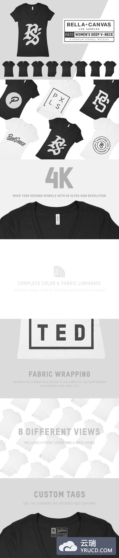 V领T恤样机模型 Bella Canvas 6035 Ladies Deep V-Neck