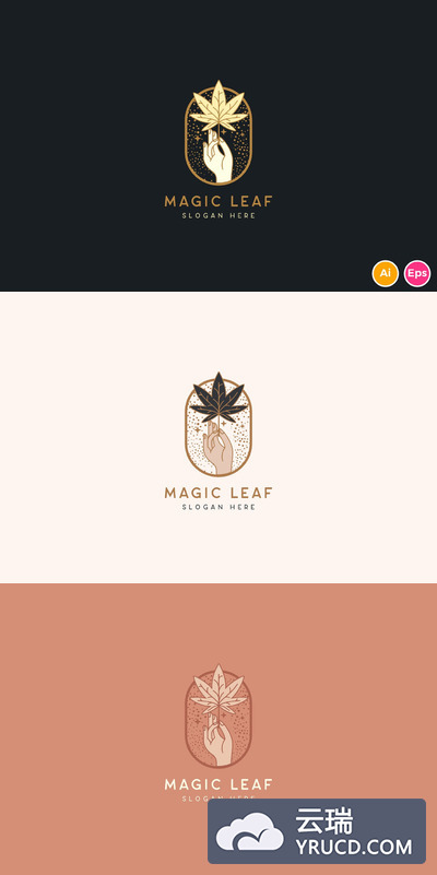 优雅时尚高端清新简约多用途的魔法树叶女性美容院风格logo标志设计模板