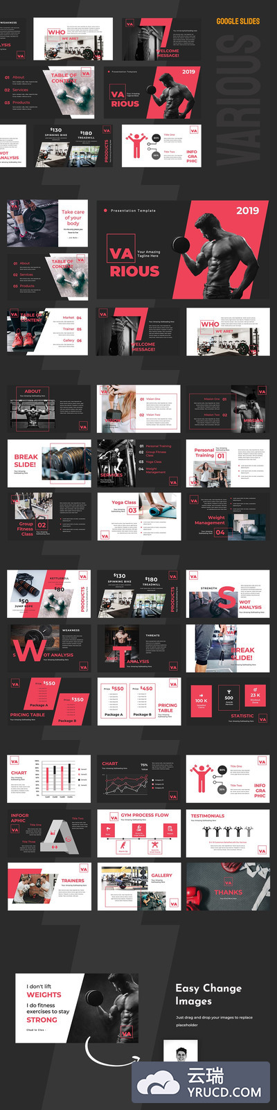 PPT模板 | 现代简洁各种健身房Google幻灯片演示文稿